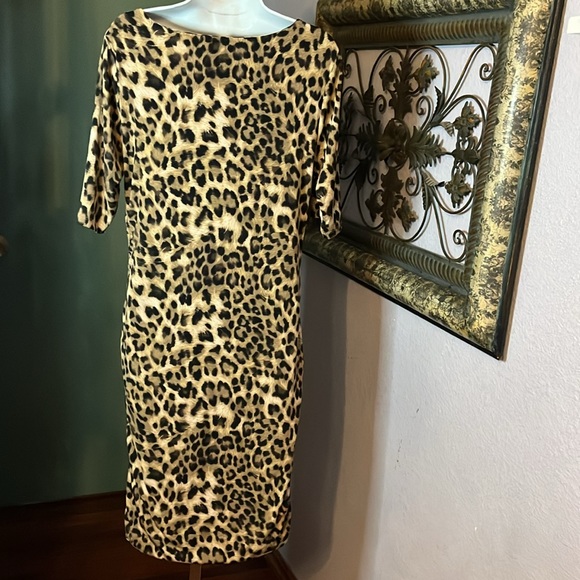 # 16EUC INC Stunning Brown leopard print ruched sides dress. Sz XL -superb dress - Picture 6 of 10